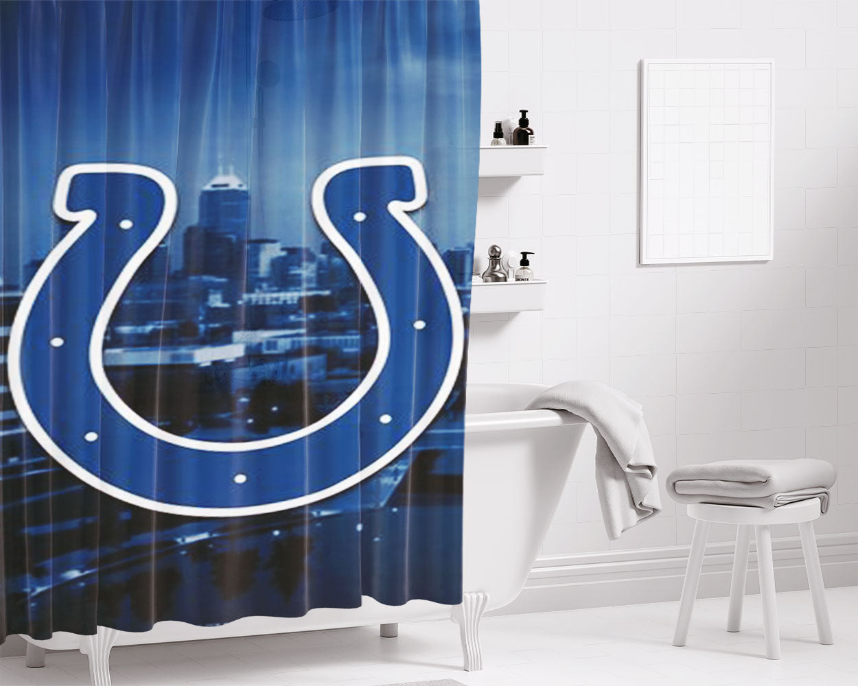 Indianapolis Colts Emblem Bathroom Shower Curtain Fabric Waterproof | 66 X 72 Inch