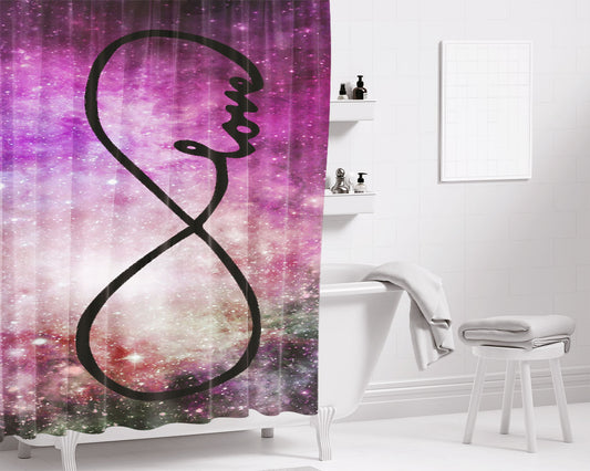 Infinity Love Purple Galaxy Nebula Bathroom Shower Curtain Fabric Waterproof | 66 X 72 Inch