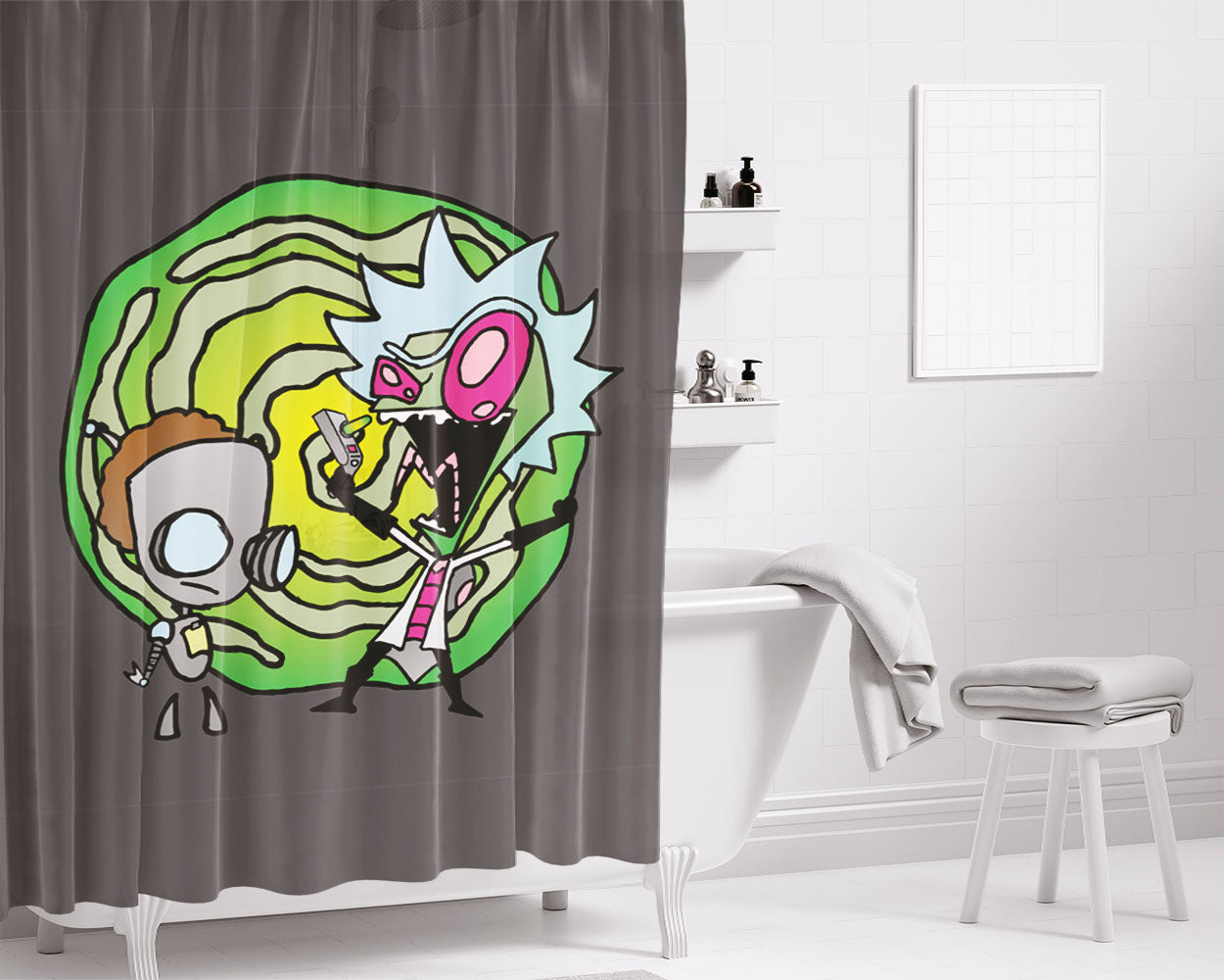 Invader Rick Bathroom Shower Curtain Fabric Waterproof | 66 X 72 Inch