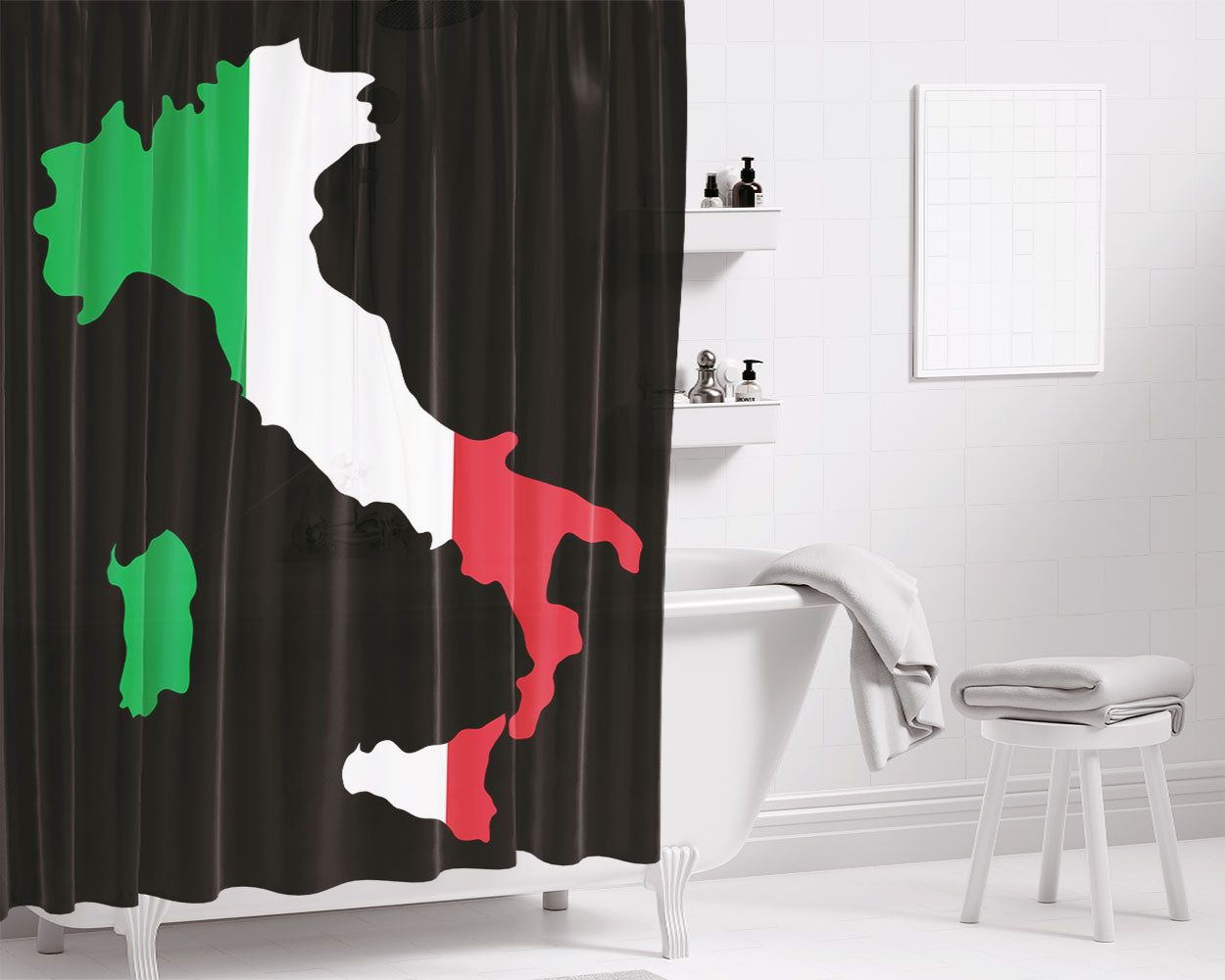 Italy Map Bathroom Shower Curtain Fabric Waterproof | 66 X 72 Inch