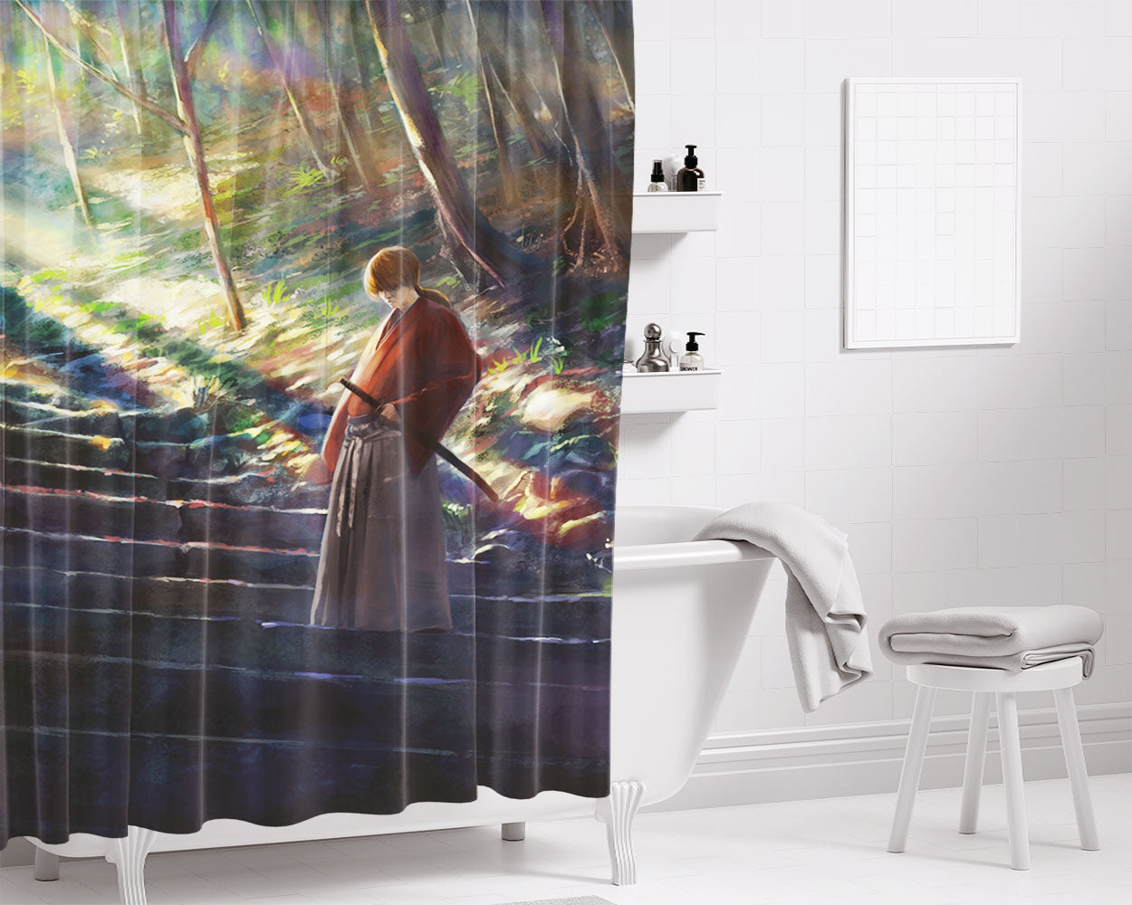 Kenshin Himura Rurouni Kenshin X Bathroom Shower Curtain Fabric Waterproof | 66 X 72 Inch