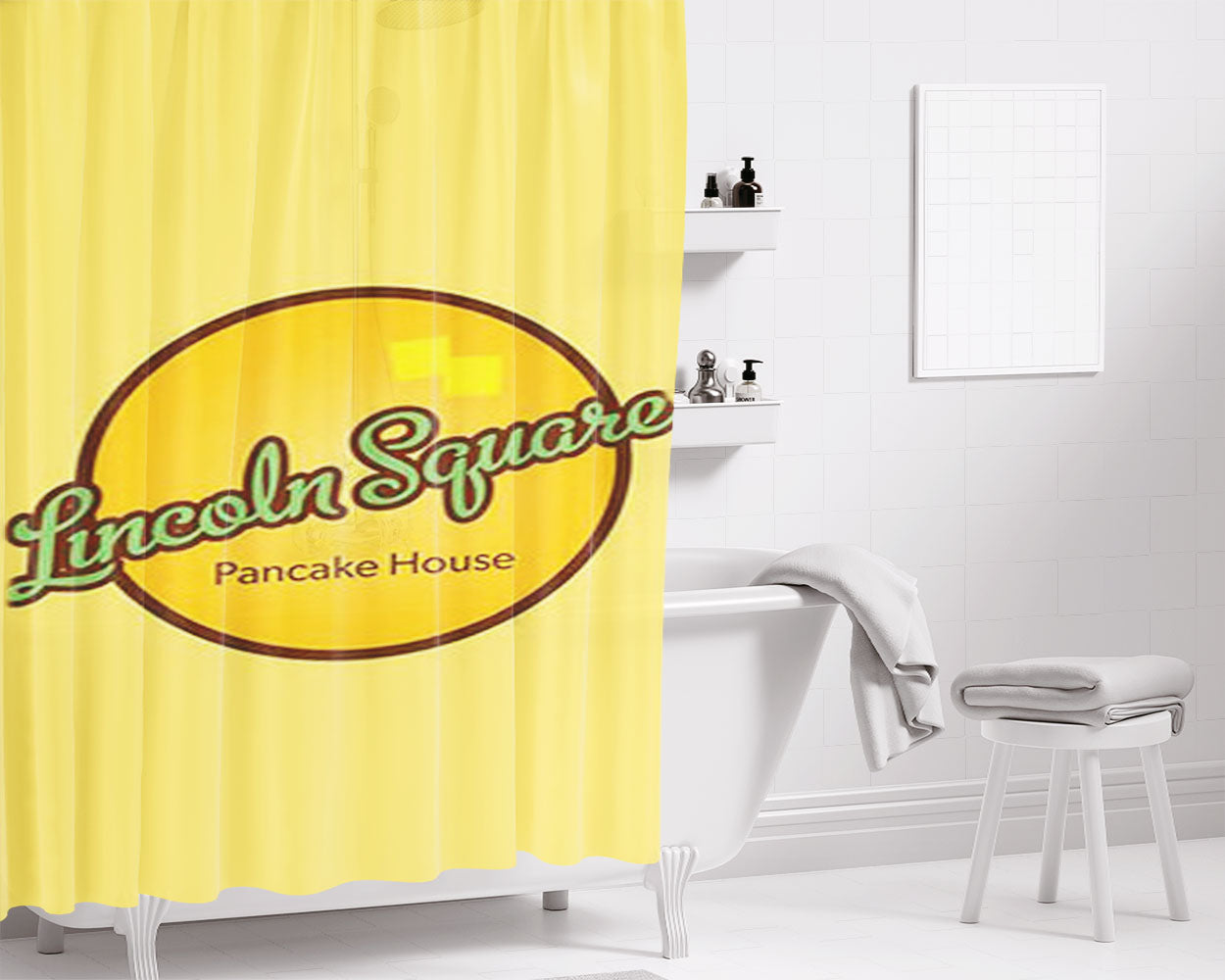 Lincoln Square Pancake House Bathroom Shower Curtain Fabric Waterproof | 66 X 72 Inch