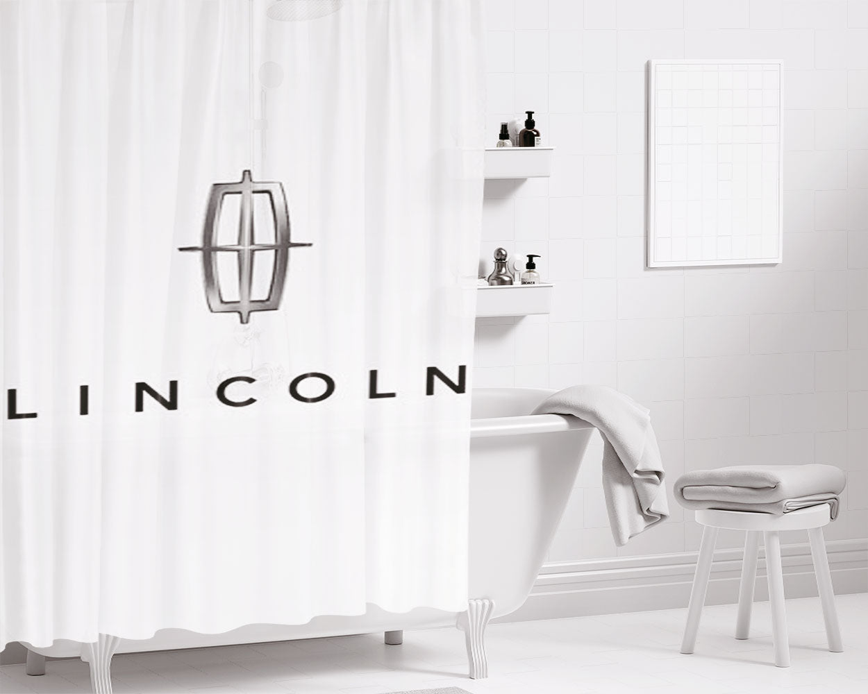 Lincoln White Bathroom Shower Curtain Fabric Waterproof | 66 X 72 Inch