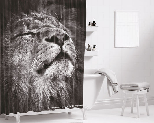 Lion Monochrome 4K Bathroom Shower Curtain Fabric Waterproof | 66 X 72 Inch