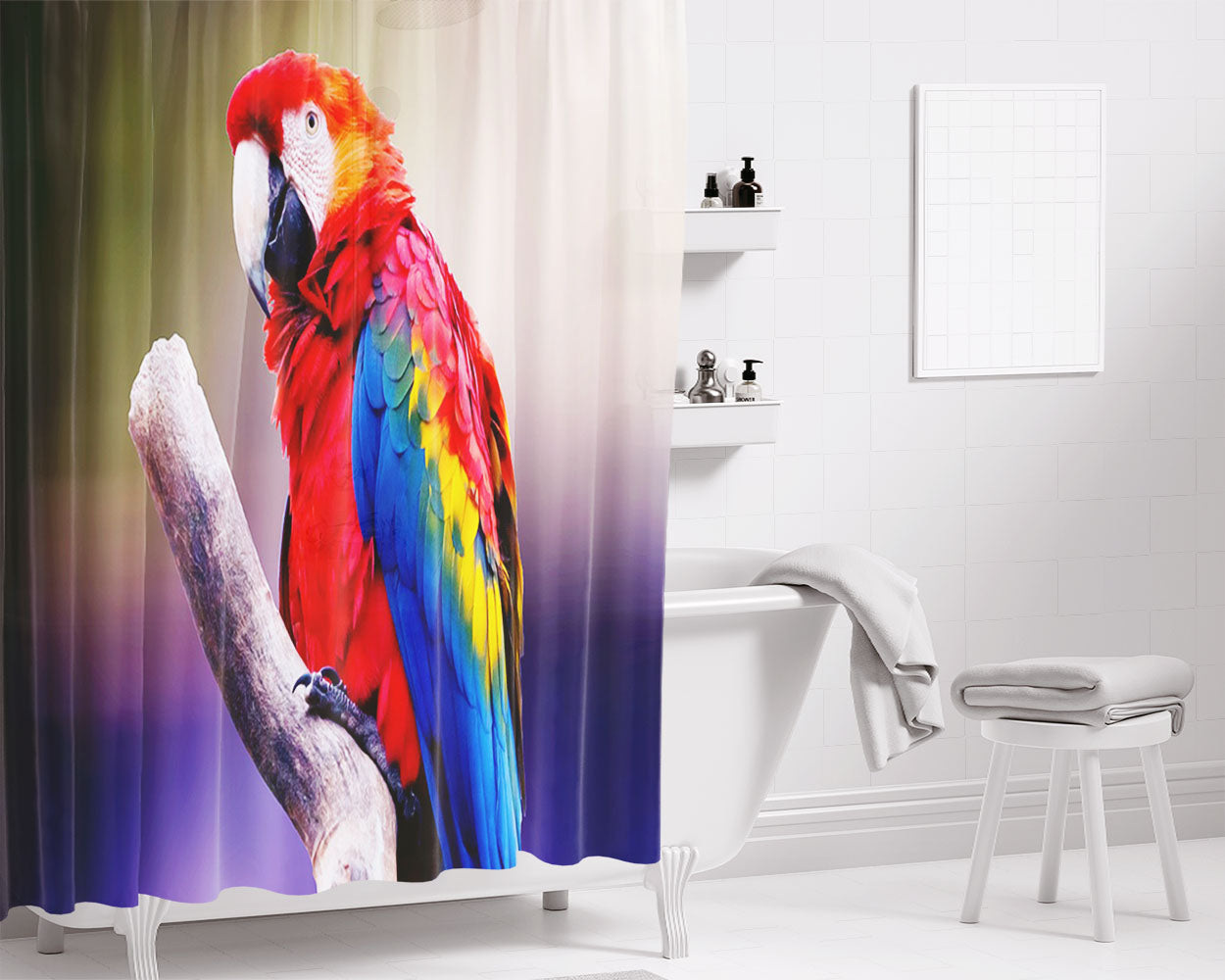 Macaw Parrot 4K Bathroom Shower Curtain Fabric Waterproof | 66 X 72 Inch
