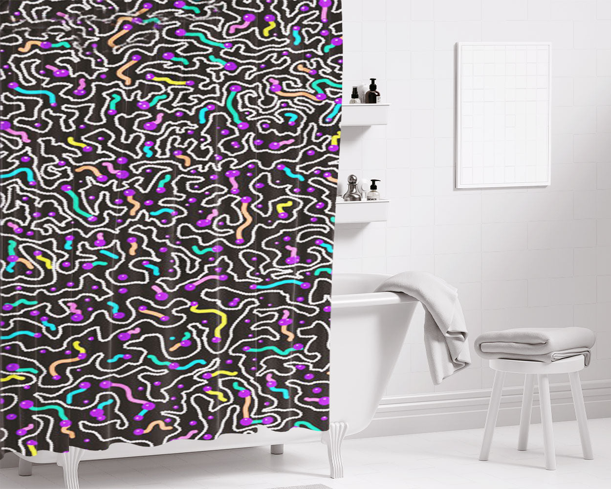 Miami Lights Bathroom Shower Curtain Fabric Waterproof | 66 X 72 Inch