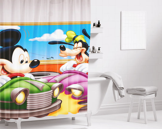 Mickey Mouse In Amusement Park Bathroom Shower Curtain Fabric Waterproof | 66 X 72 Inch