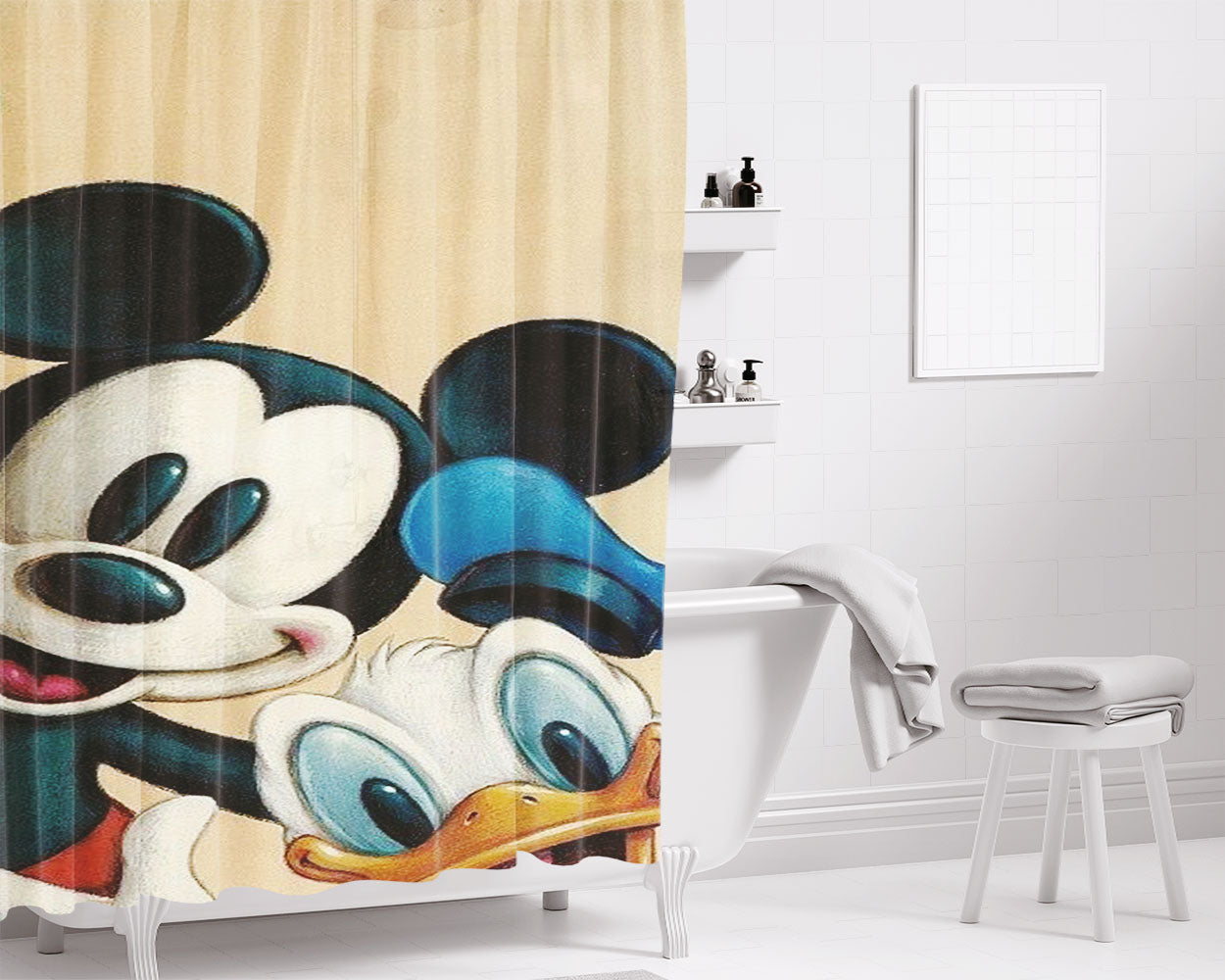 Mickey N Friends Bathroom Shower Curtain Fabric Waterproof | 66 X 72 Inch