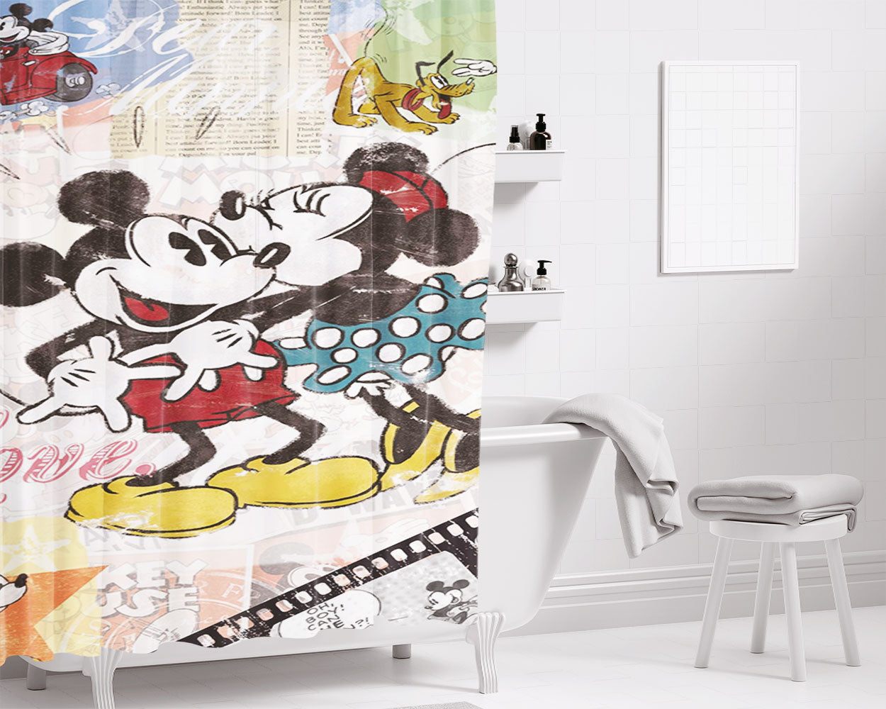 Mickey Retro Minnie Mouse Bathroom Shower Curtain Fabric Waterproof | 66 X 72 Inch