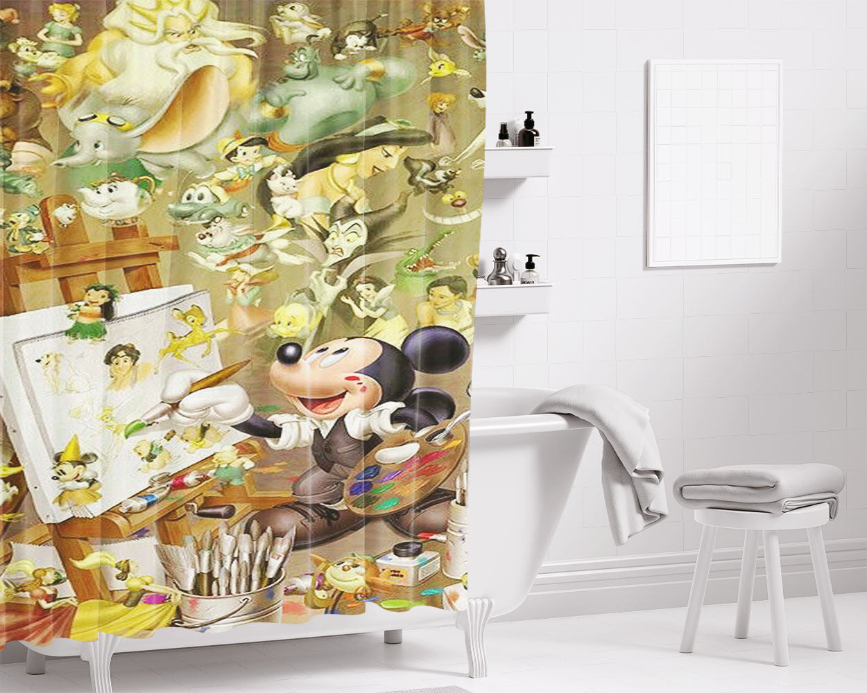 Mickey Bathroom Shower Curtain Fabric Waterproof | 66 X 72 Inch