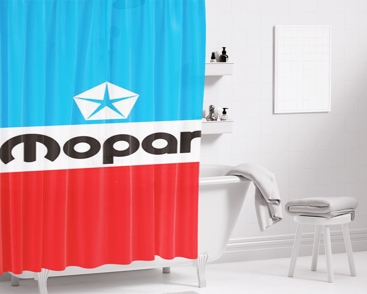 Mopar Black Logo 44 Bathroom Shower Curtain Fabric Waterproof | 66 X 72 Inch