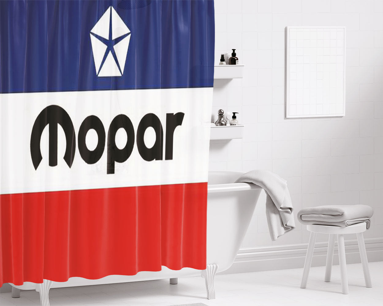 Mopar Flag Logo Bathroom Shower Curtain Fabric Waterproof | 66 X 72 Inch