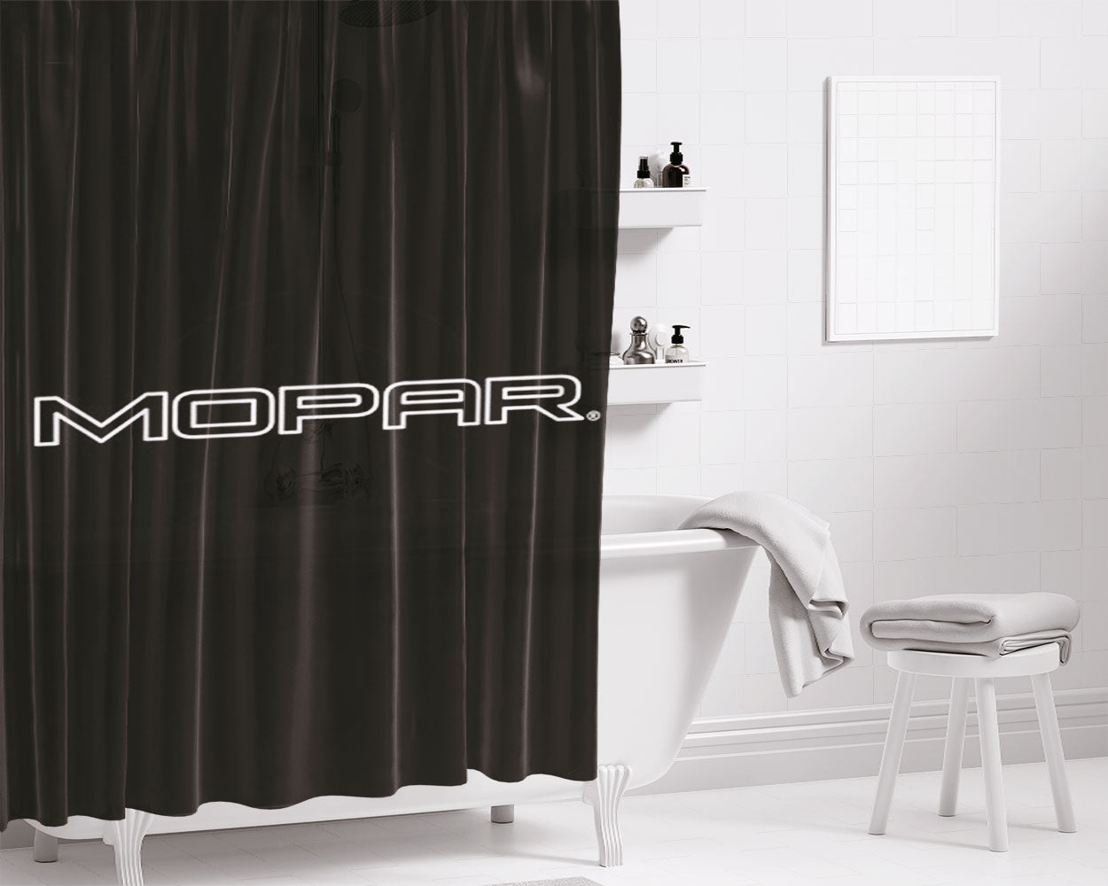 Mopar Text Bathroom Shower Curtain Fabric Waterproof | 66 X 72 Inch