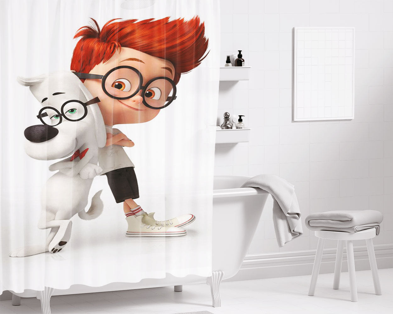 Mr Peabody And Sherman Bathroom Shower Curtain Fabric Waterproof | 66 X 72 Inch