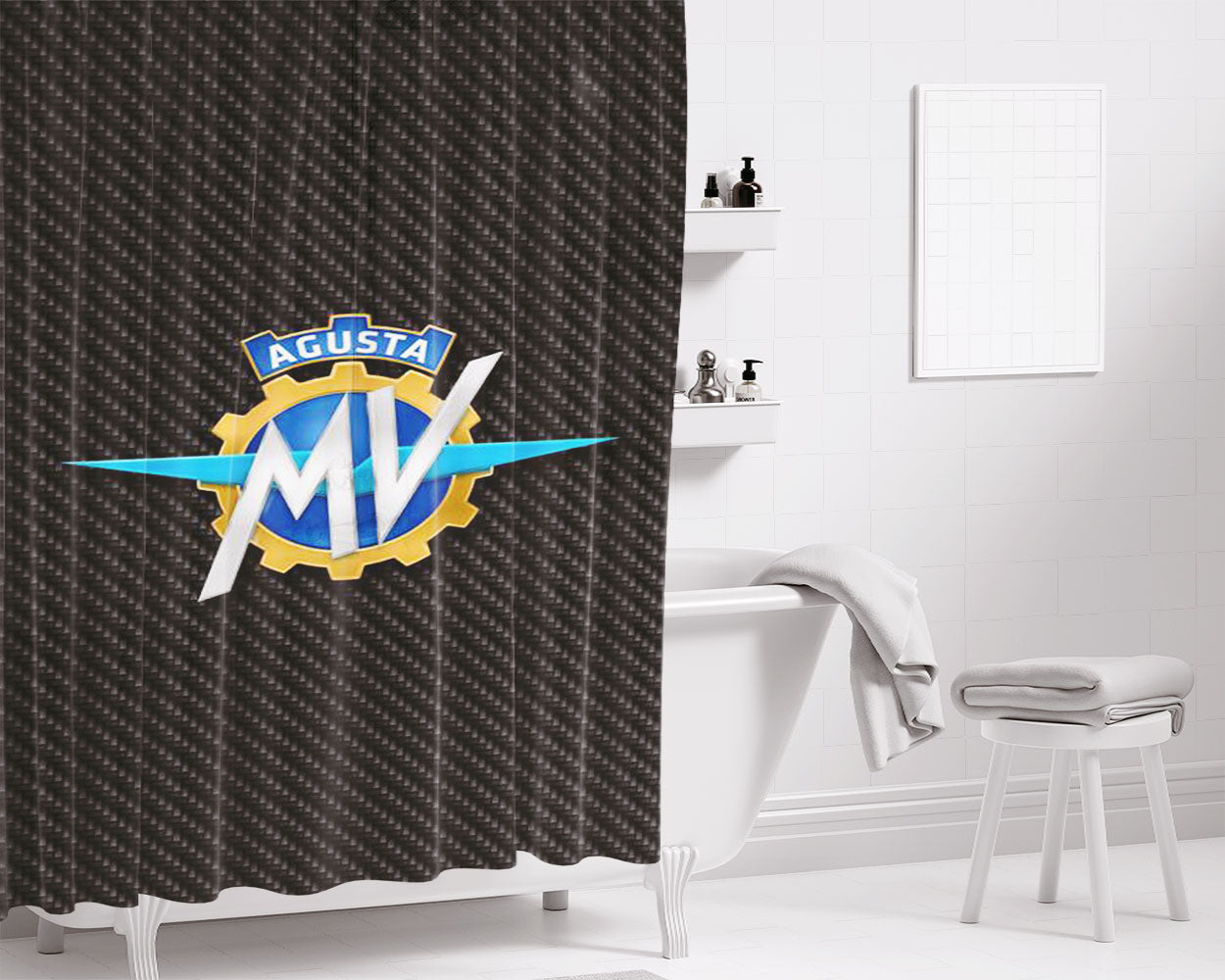 Mv Agusta Carbon Bathroom Shower Curtain Fabric Waterproof | 66 X 72 Inch