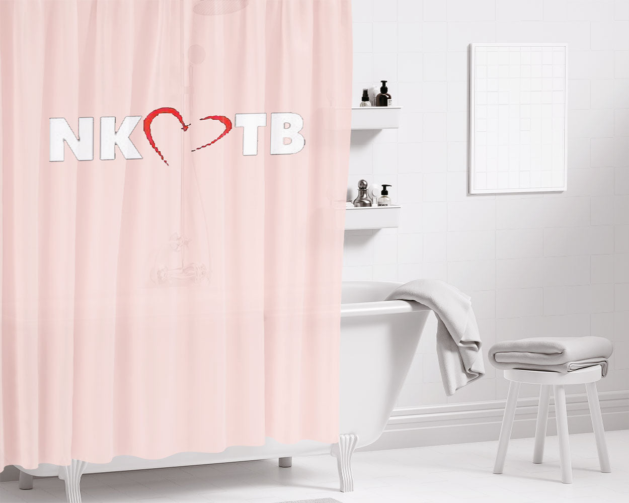 Nkotb Heart Logo Pink Bathroom Shower Curtain Fabric Waterproof | 66 X 72 Inch