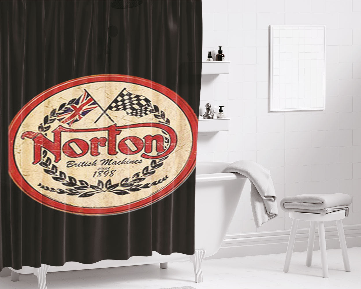 Norton Motorcycle Black Bathroom Shower Curtain Fabric Waterproof | 66 X 72 Inch