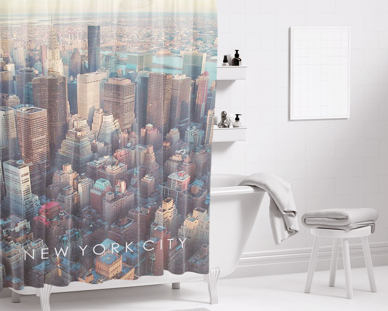 Ny Empire State Building Bathroom Shower Curtain Fabric Waterproof | 66 X 72 Inch