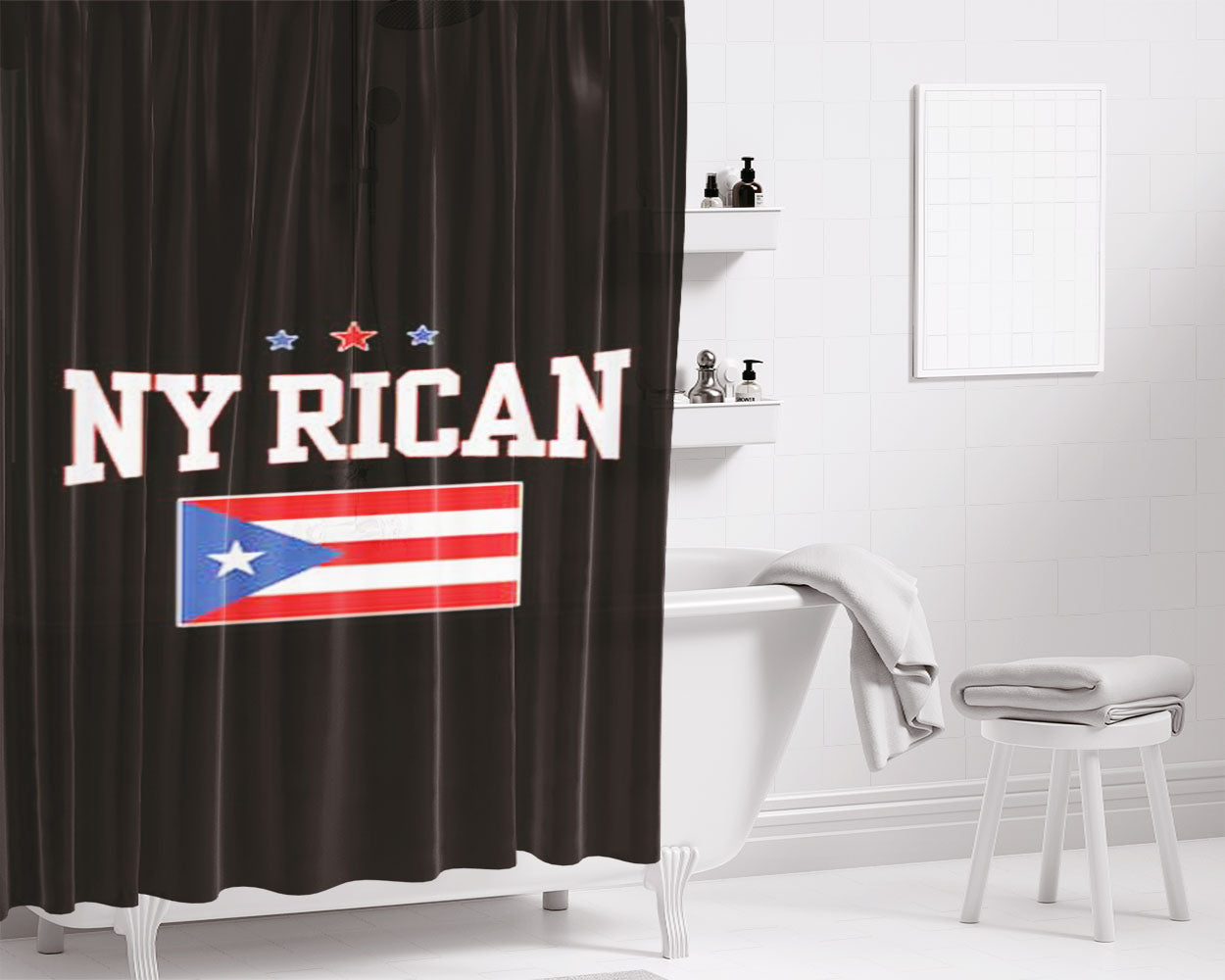 Ny Rican Flag Bathroom Shower Curtain Fabric Waterproof | 66 X 72 Inch