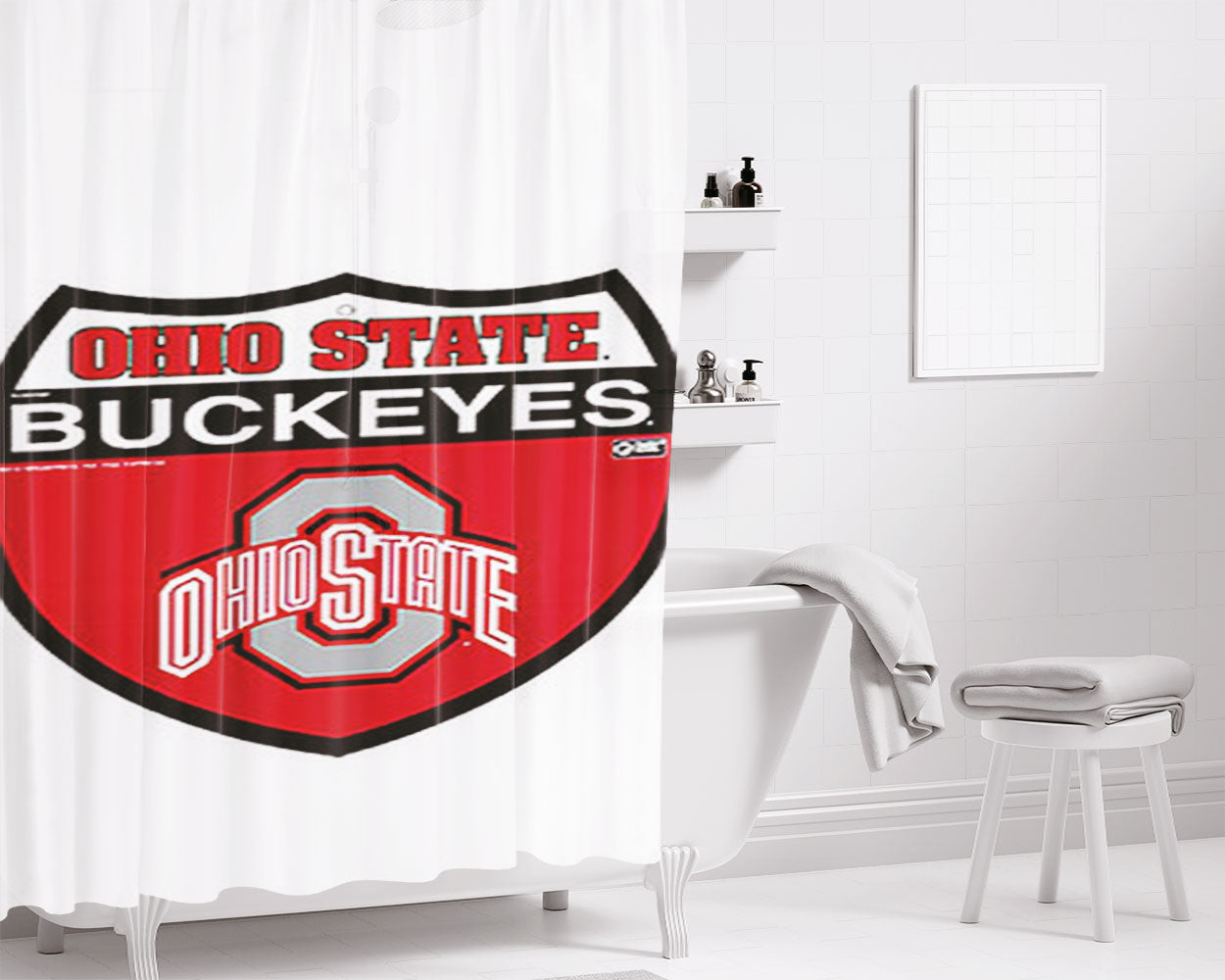 Ohio State Buckeyes Logo Bathroom Shower Curtain Fabric Waterproof | 66 X 72 Inch