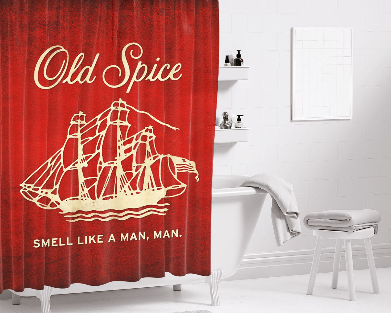Old Spice Bathroom Shower Curtain Fabric Waterproof | 66 X 72 Inch
