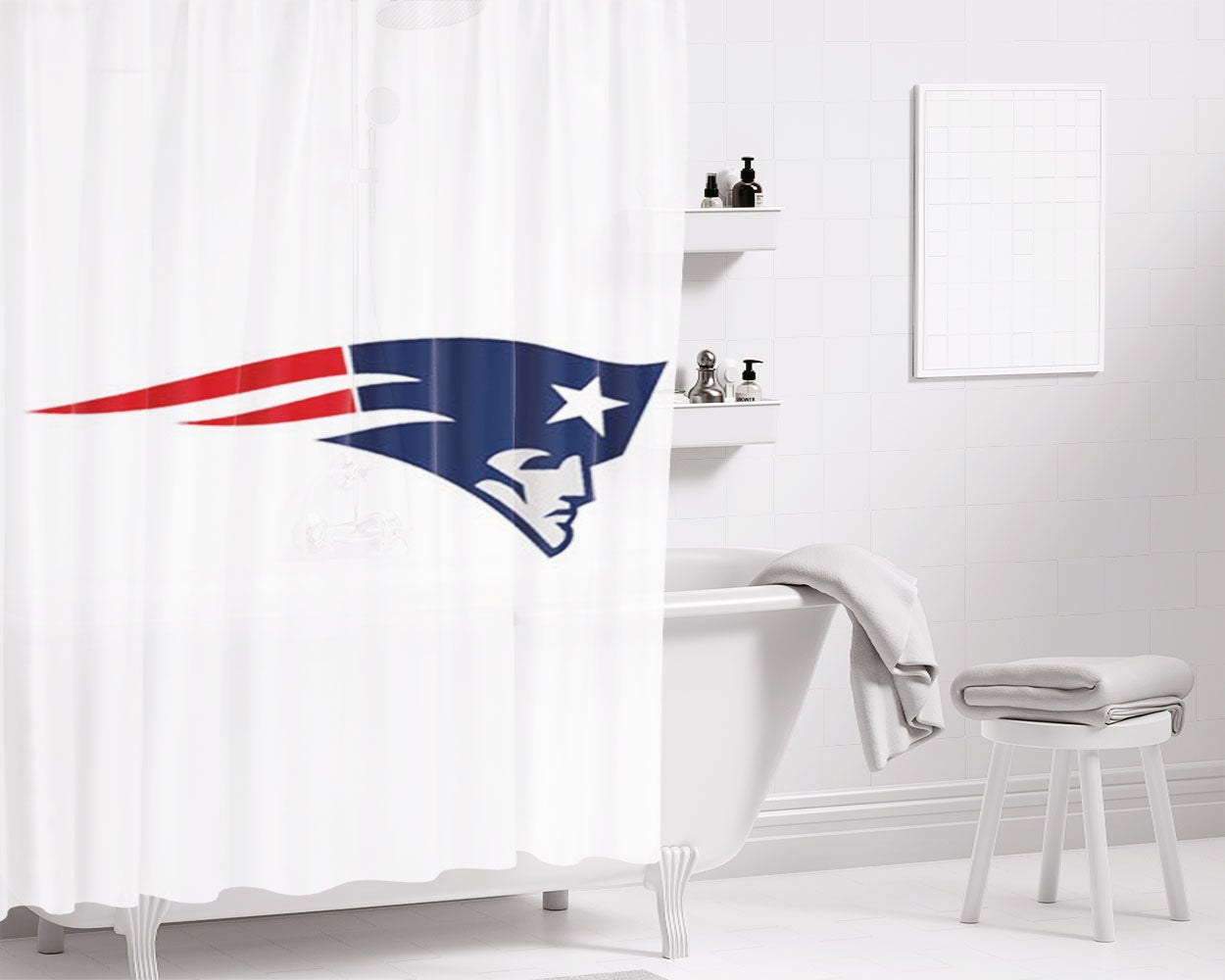 Patriots Logo Bathroom Shower Curtain Fabric Waterproof | 66 X 72 Inch