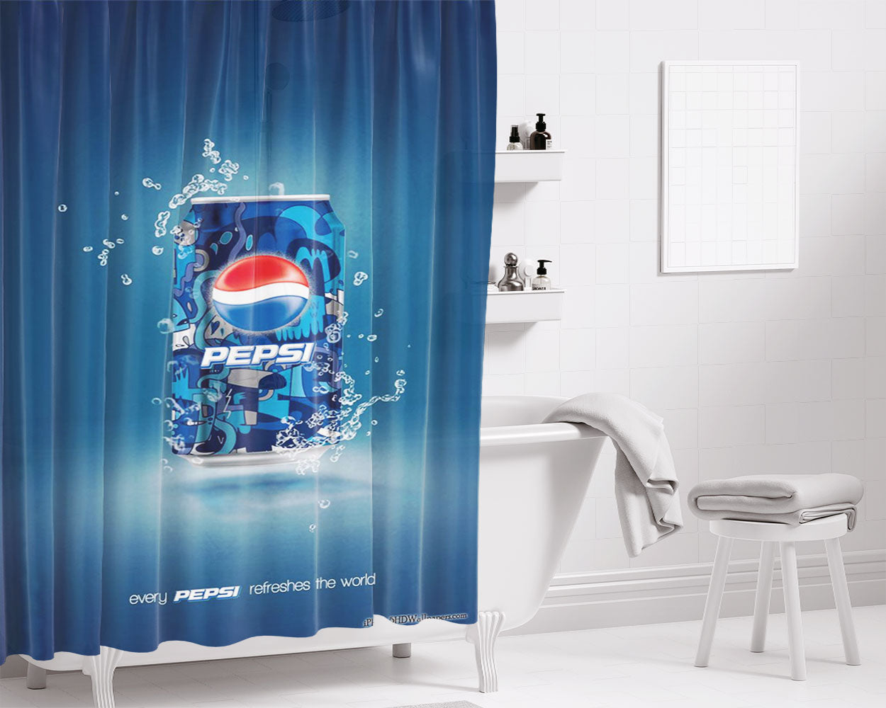 Pepsi Bathroom Shower Curtain Fabric Waterproof | 66 X 72 Inch