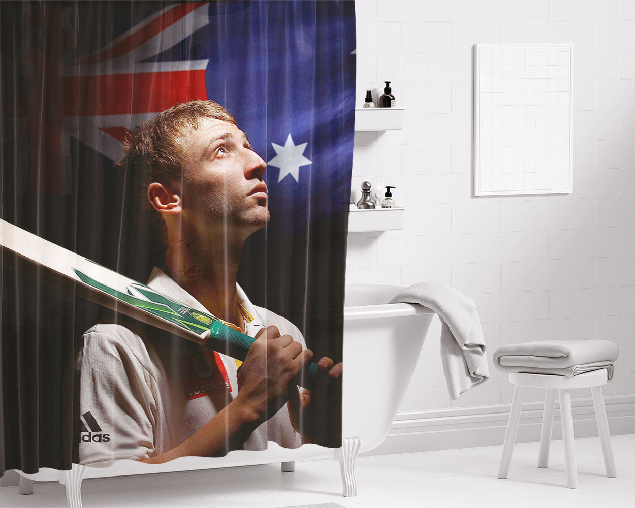 Phillip Hughes Cricket Bathroom Shower Curtain Fabric Waterproof | 66 X 72 Inch