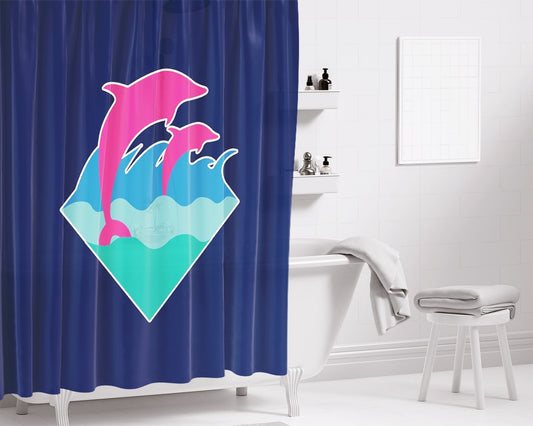 Pink Dolphin Logo Bathroom Shower Curtain Fabric Waterproof | 66 X 72 Inch