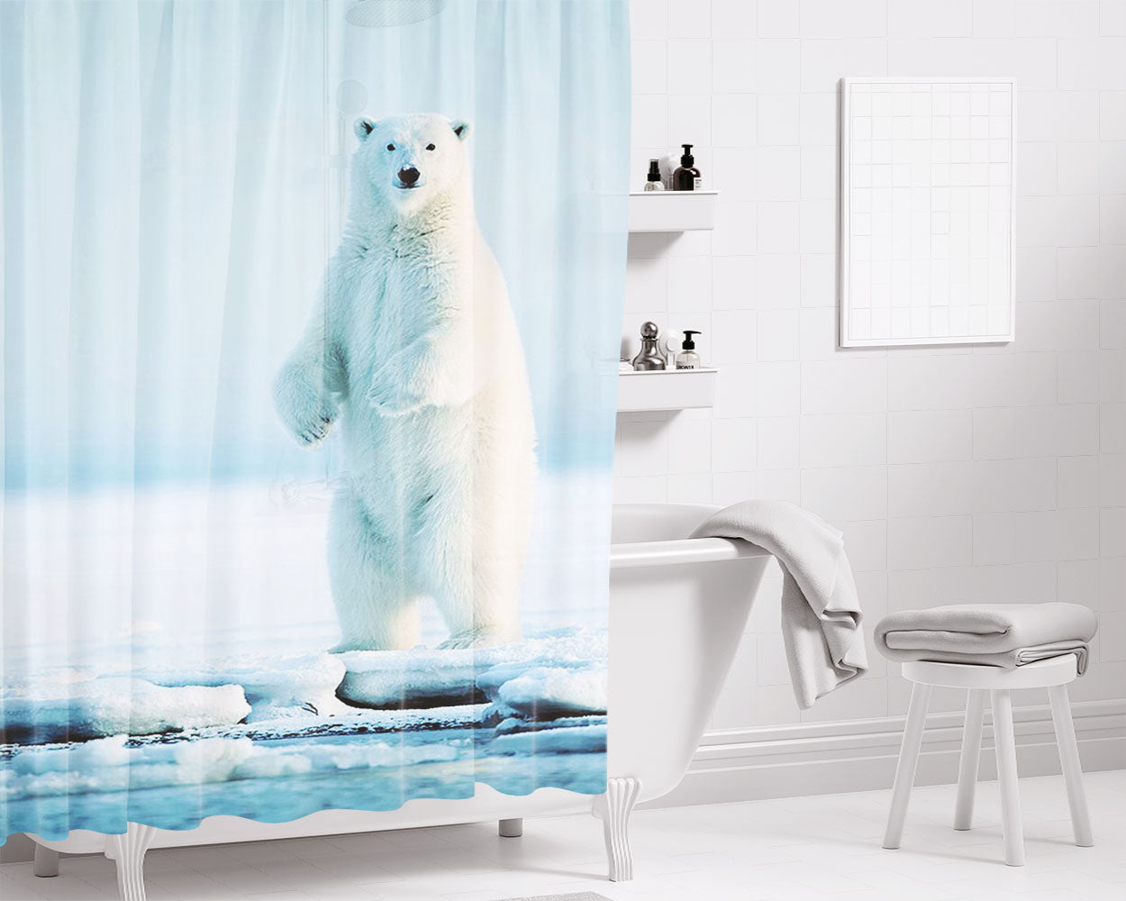 Polar Bear 3 Bathroom Shower Curtain Fabric Waterproof | 66 X 72 Inch