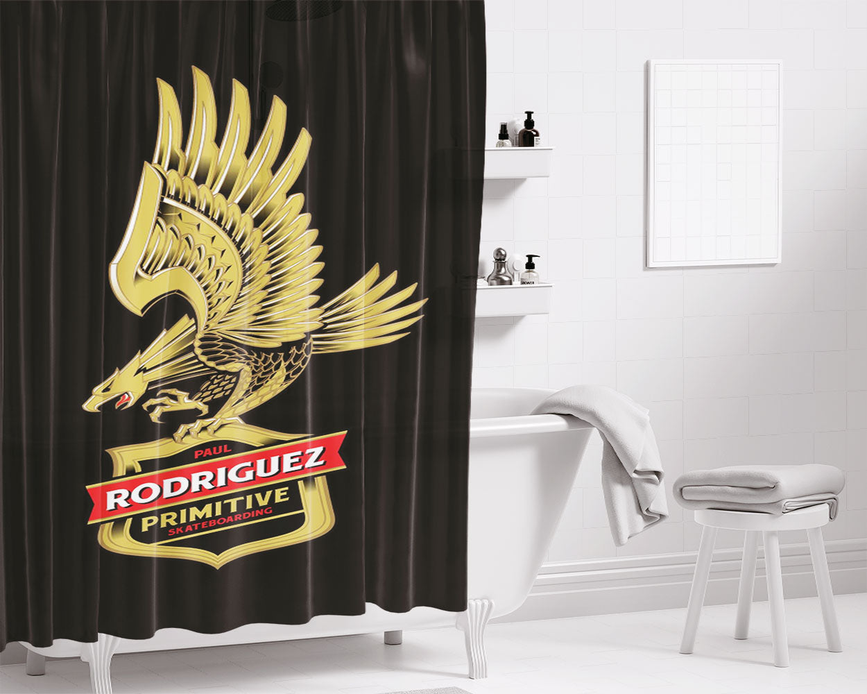 Primitive Skateboarding Paul Rodriguez1 Bathroom Shower Curtain Fabric Waterproof | 66 X 72 Inch