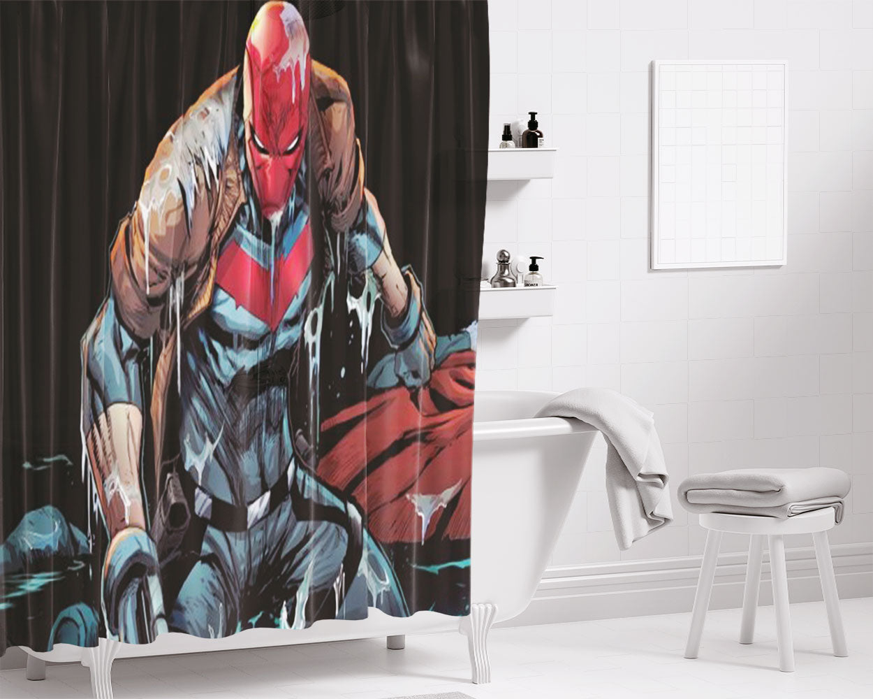 Red Hood Comics Bathroom Shower Curtain Fabric Waterproof | 66 X 72 Inch