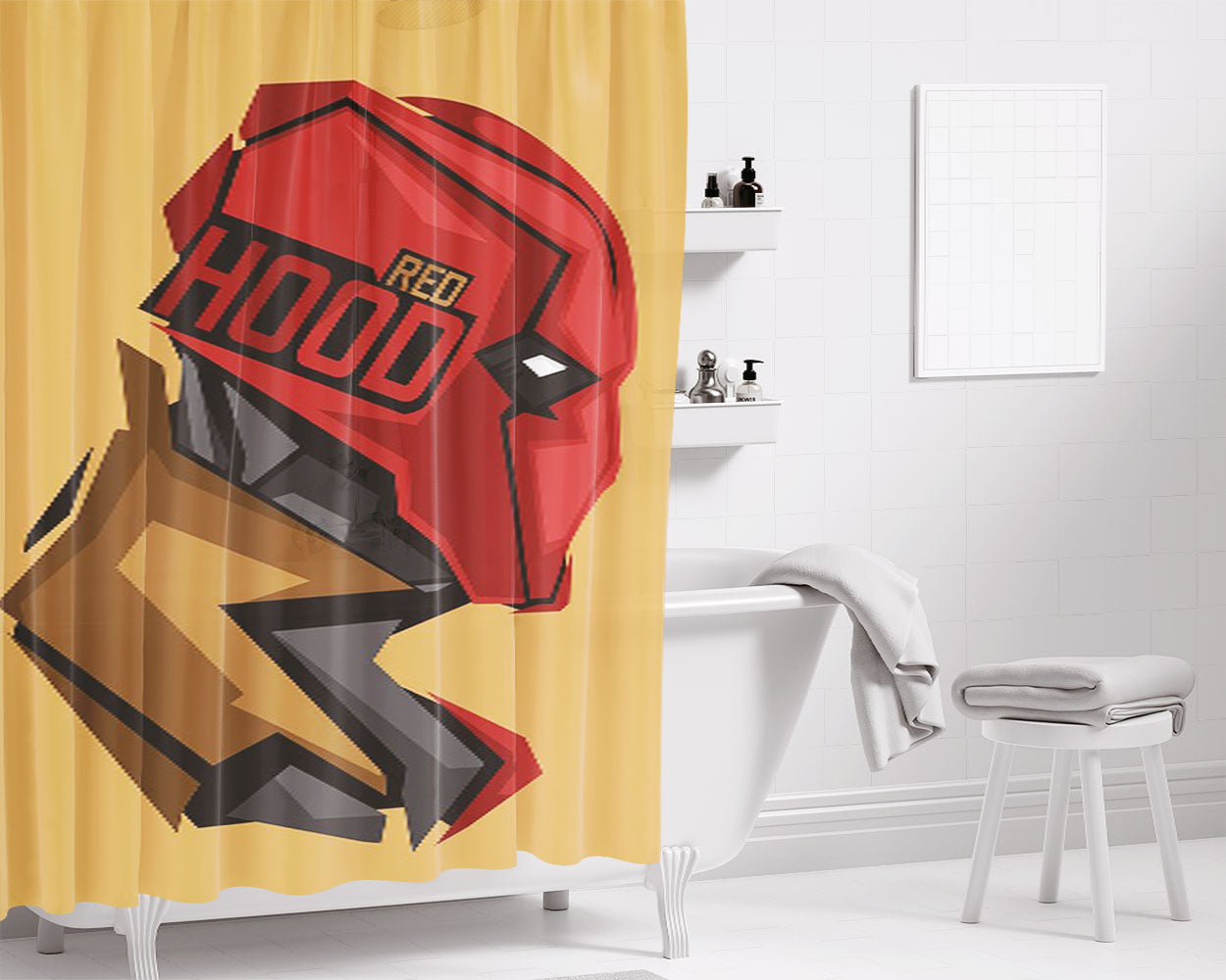 Red Hood Pop Head Bathroom Shower Curtain Fabric Waterproof | 66 X 72 Inch