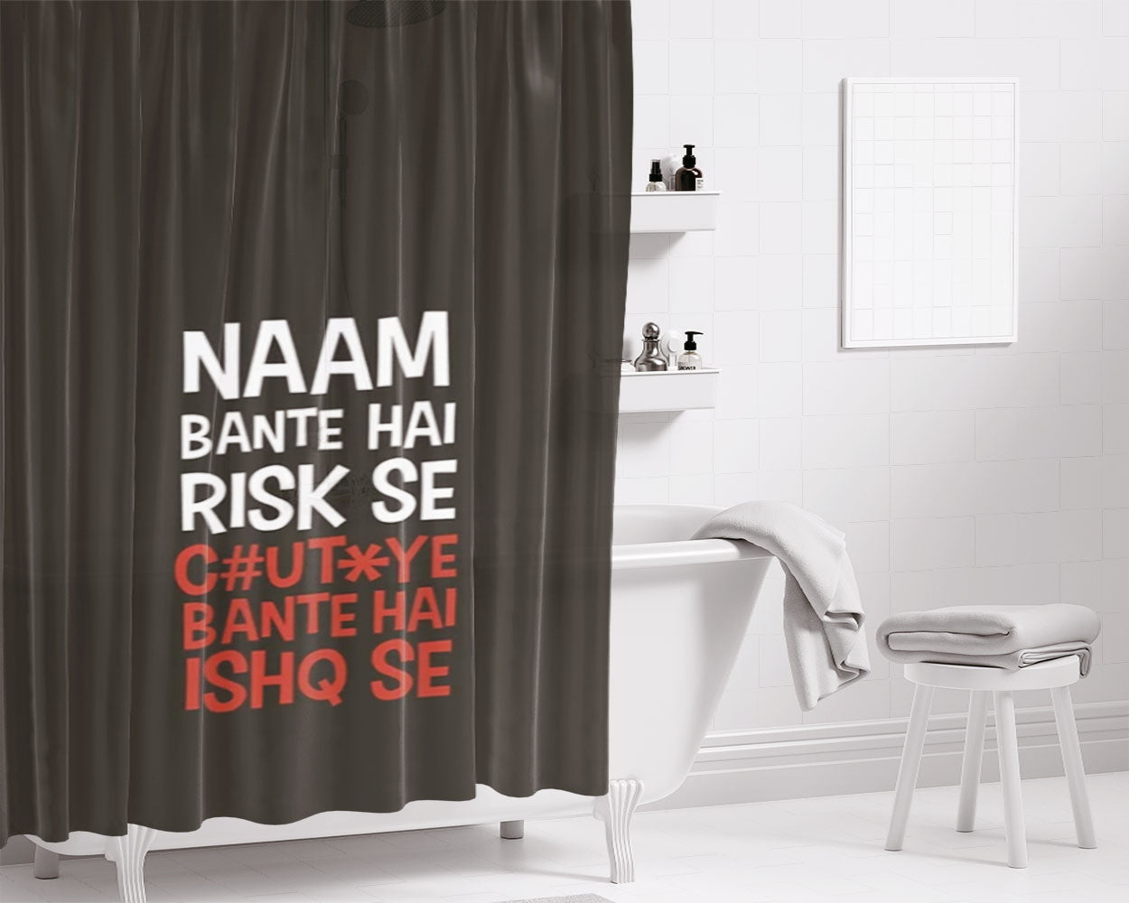 Risky Ishq Bathroom Shower Curtain Fabric Waterproof | 66 X 72 Inch
