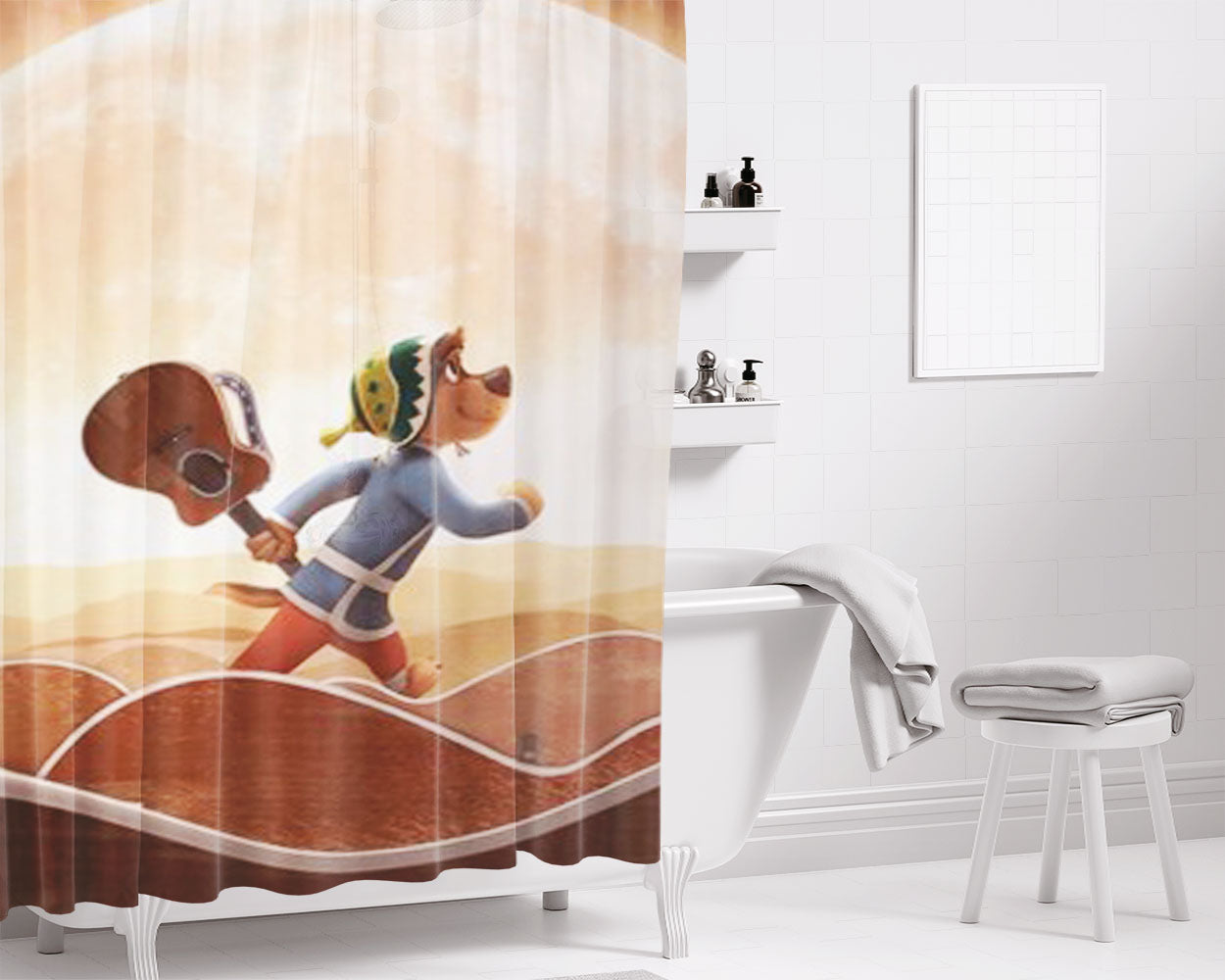 Rock Dog Bathroom Shower Curtain Fabric Waterproof | 66 X 72 Inch
