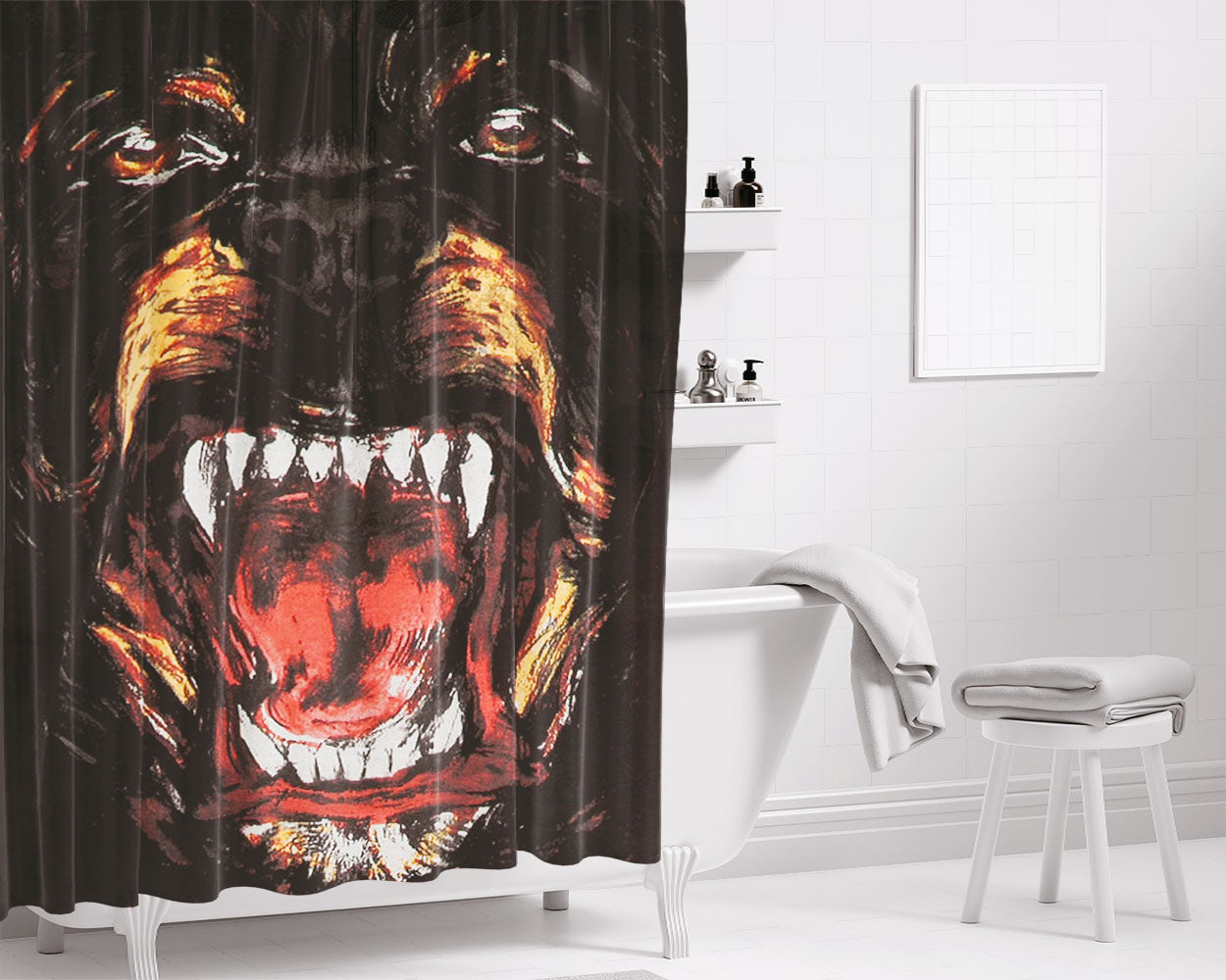 Rottweiler Bathroom Shower Curtain Fabric Waterproof | 66 X 72 Inch
