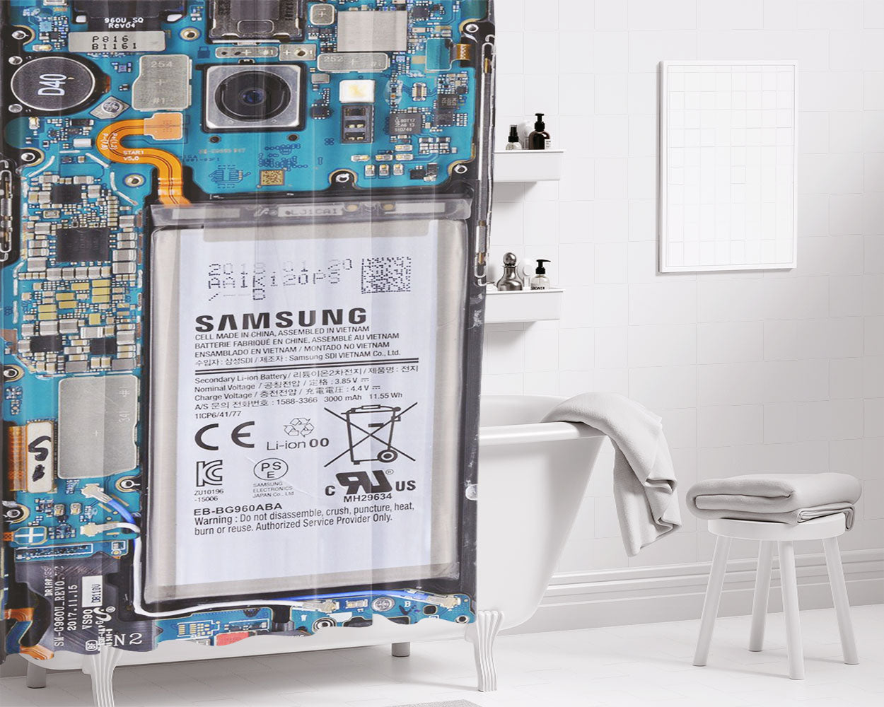 Samsung Galaxy Internals Bathroom Shower Curtain Fabric Waterproof | 66 X 72 Inch