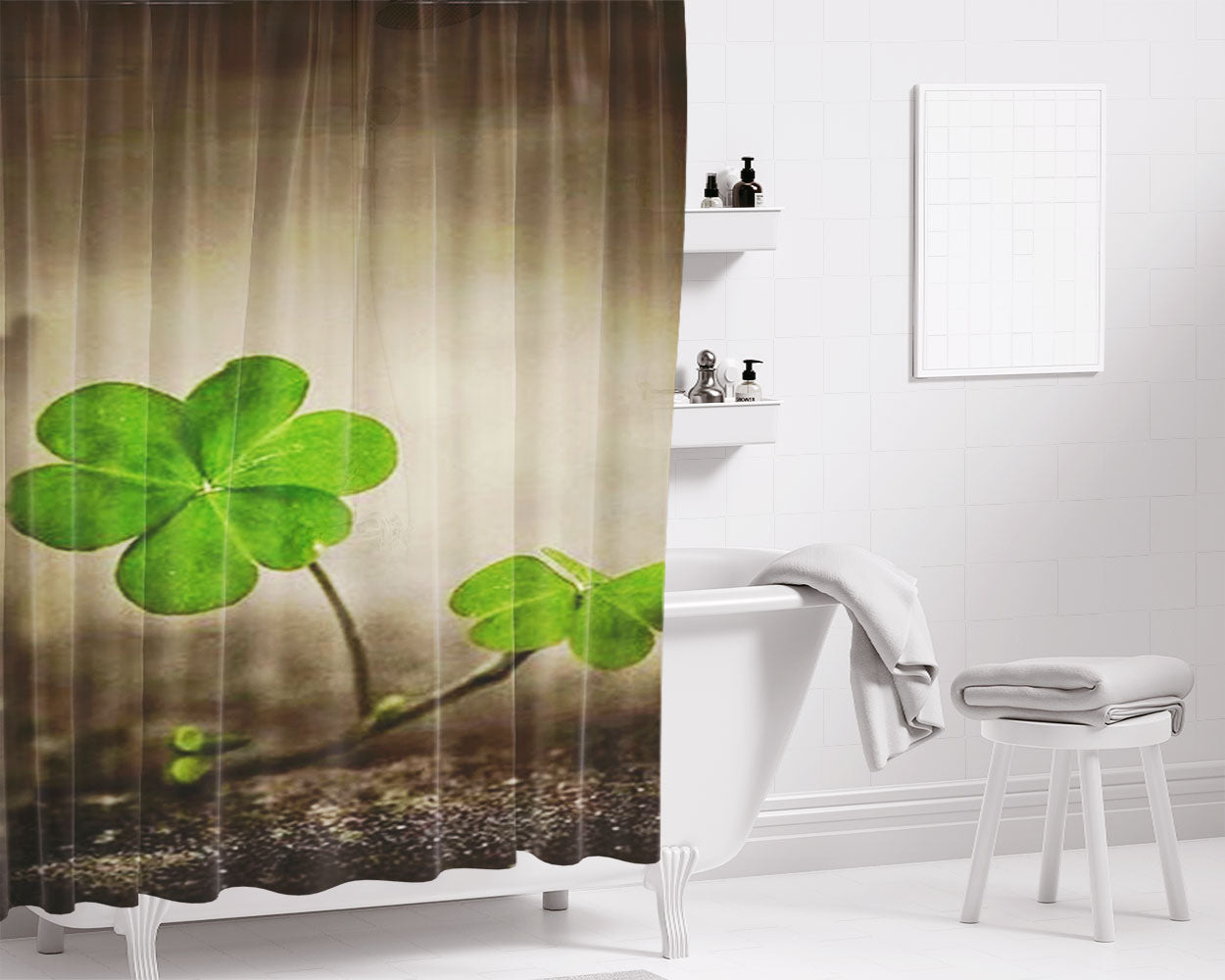 Shamrock Green Bathroom Shower Curtain Fabric Waterproof | 66 X 72 Inch