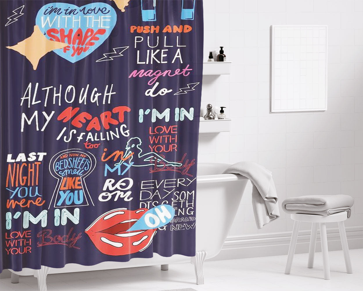 Shape Of You Lyrics Bathroom Shower Curtain Fabric Waterproof | 66 X 72 Inch