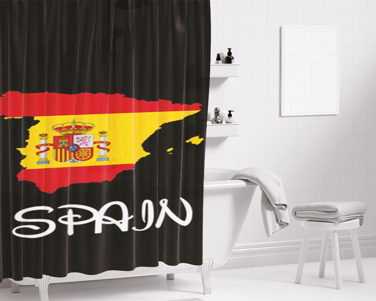 Spain World Cup 2018 Bathroom Shower Curtain Fabric Waterproof | 66 X 72 Inch