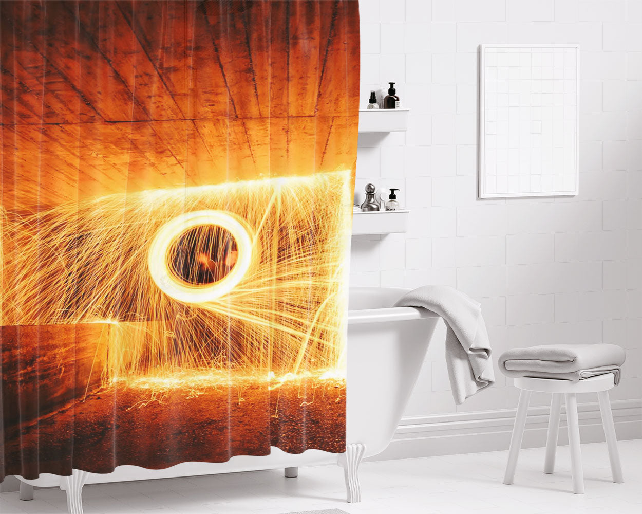 Steel Tunnel Bathroom Shower Curtain Fabric Waterproof | 66 X 72 Inch
