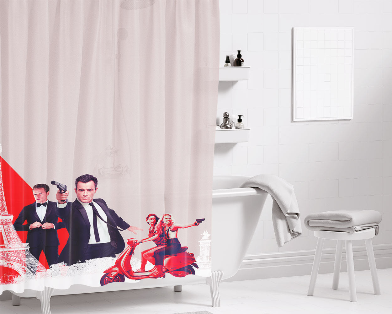 The Spy Who Dumped Me Scooter Bathroom Shower Curtain Fabric Waterproof | 66 X 72 Inch