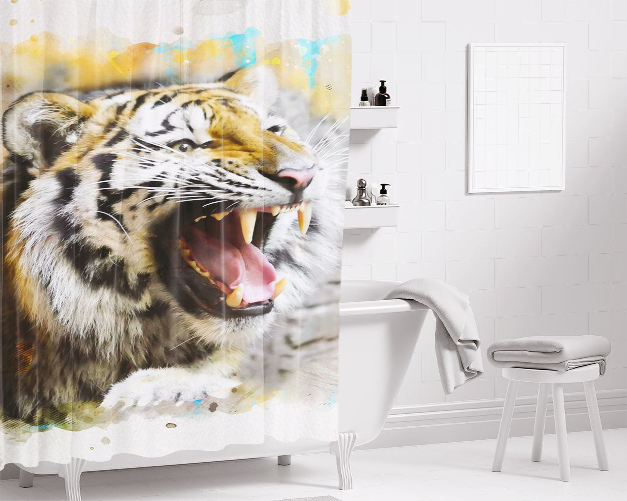 Tiger Splash Art 4K Bathroom Shower Curtain Fabric Waterproof | 66 X 72 Inch