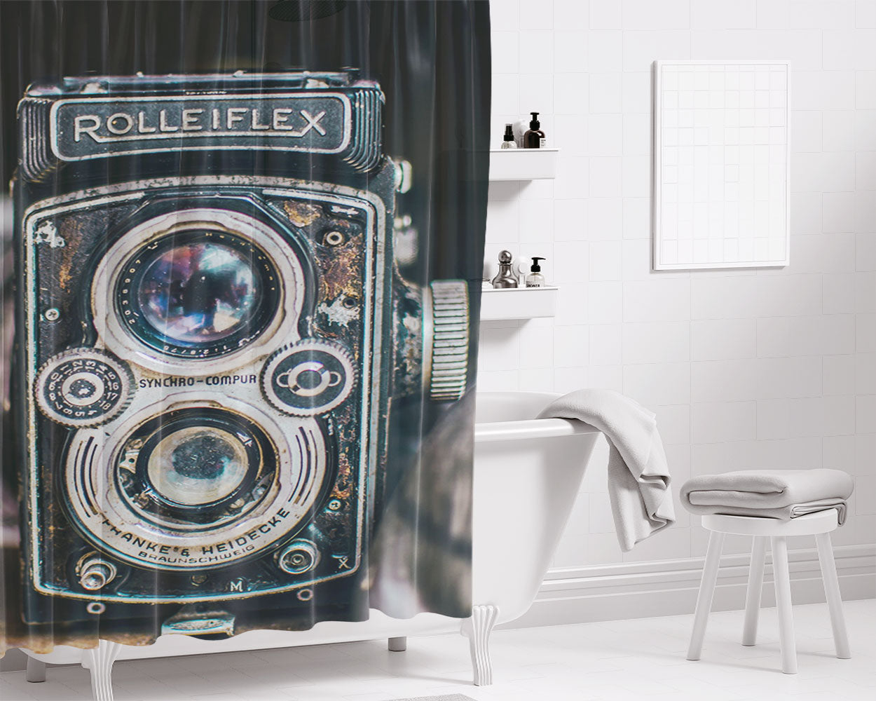 Vintage Camera Silver Lens Bathroom Shower Curtain Fabric Waterproof | 66 X 72 Inch