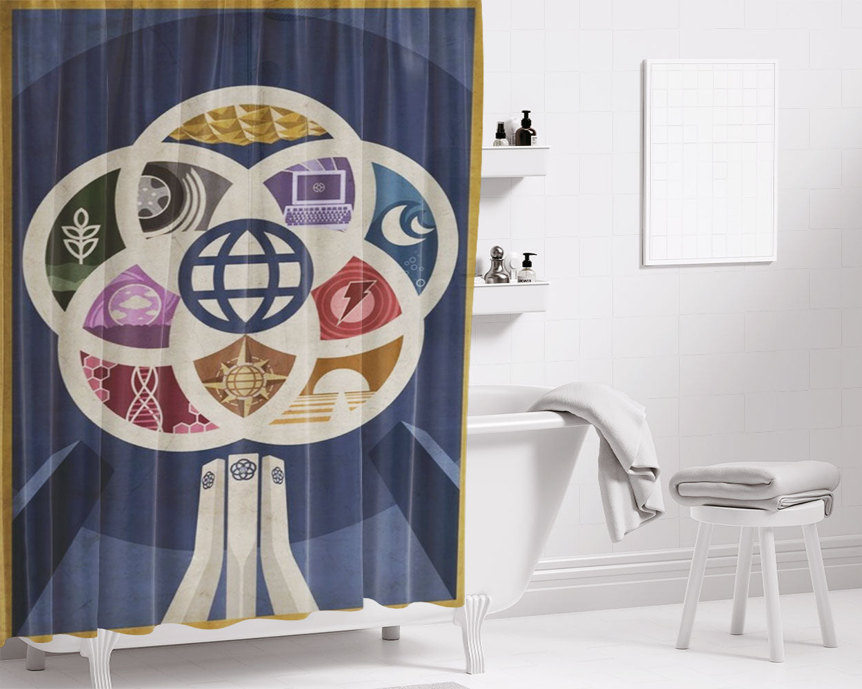 Vintage Epcot-I Bathroom Shower Curtain Fabric Waterproof | 66 X 72 Inch