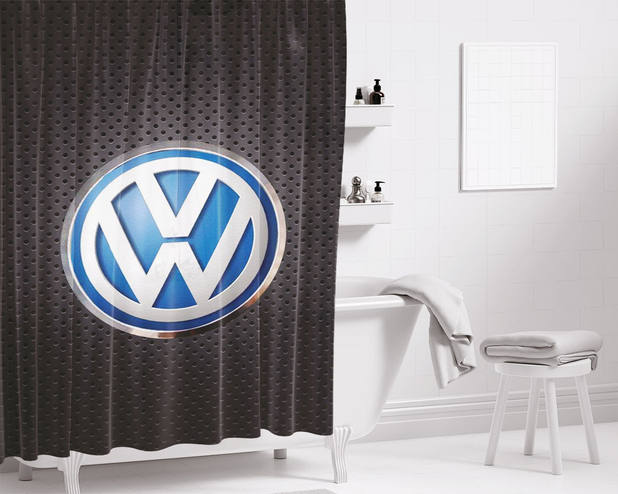 Vw Logo Black Carbon Bathroom Shower Curtain Fabric Waterproof | 66 X 72 Inch