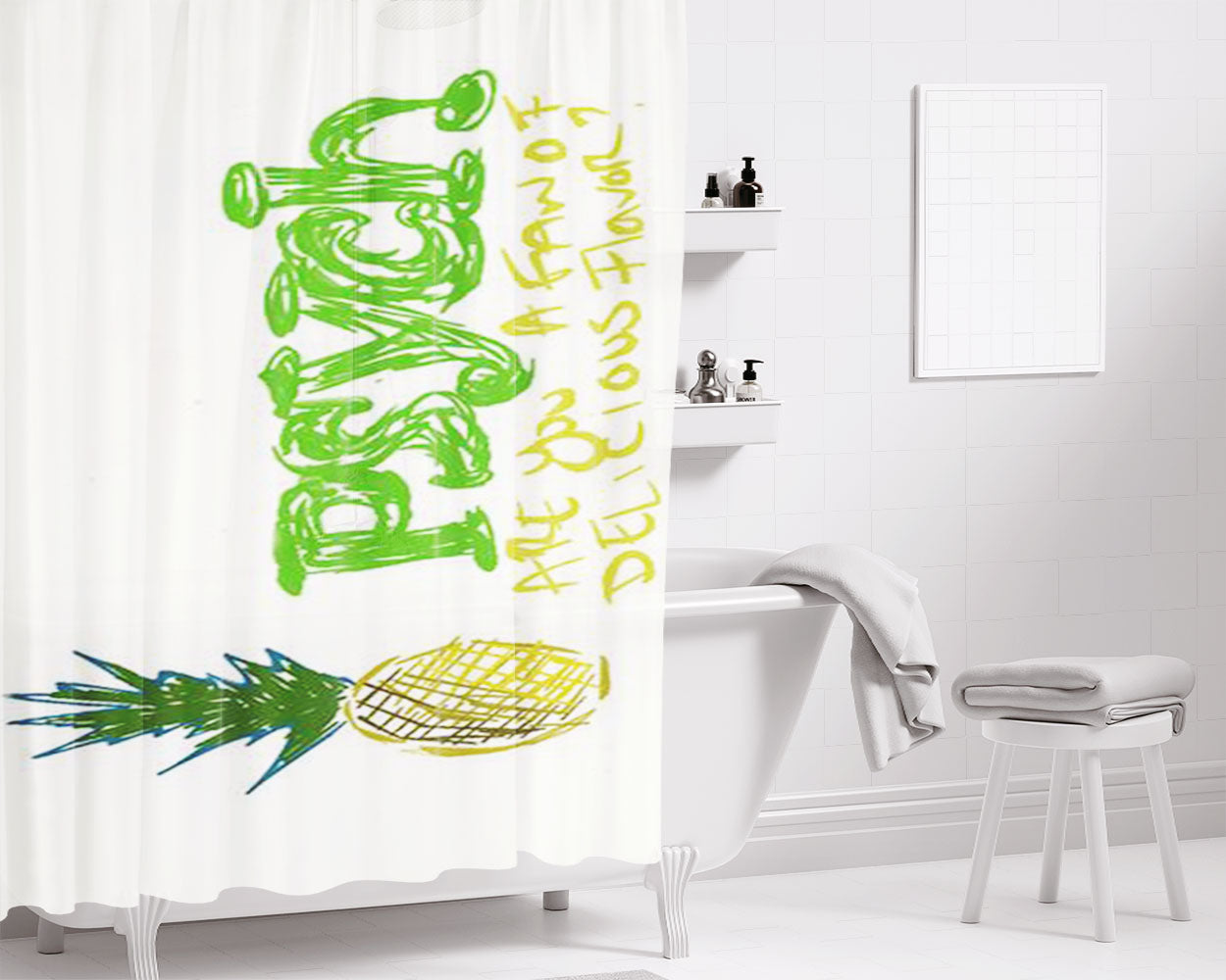 White Psyc Bathroom Shower Curtain Fabric Waterproof | 66 X 72 Inch