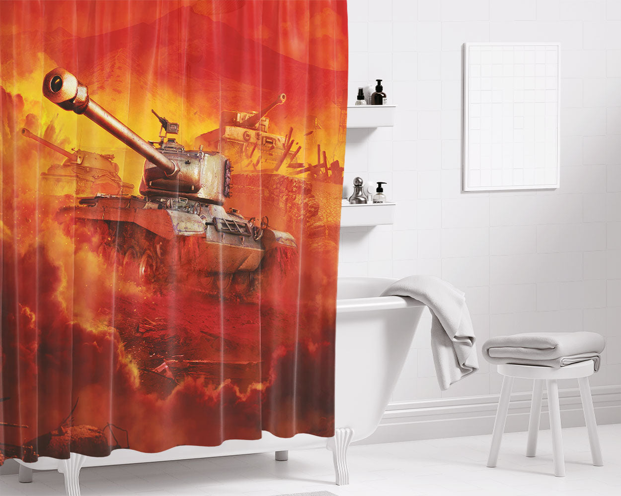 World Of Tanks 4K Bathroom Shower Curtain Fabric Waterproof | 66 X 72 Inch