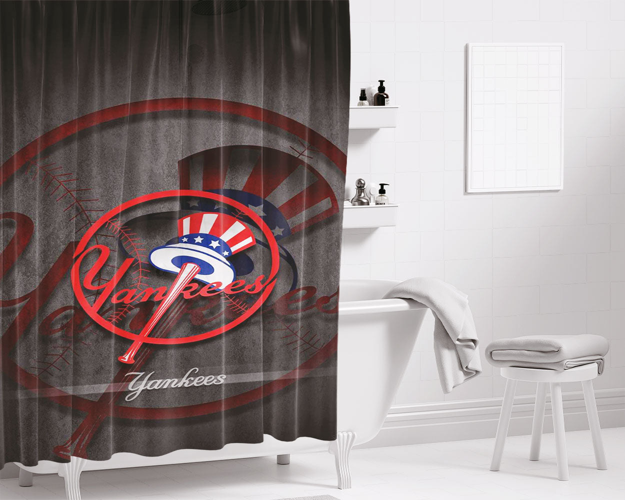 Yankees Bathroom Shower Curtain Fabric Waterproof | 66 X 72 Inch
