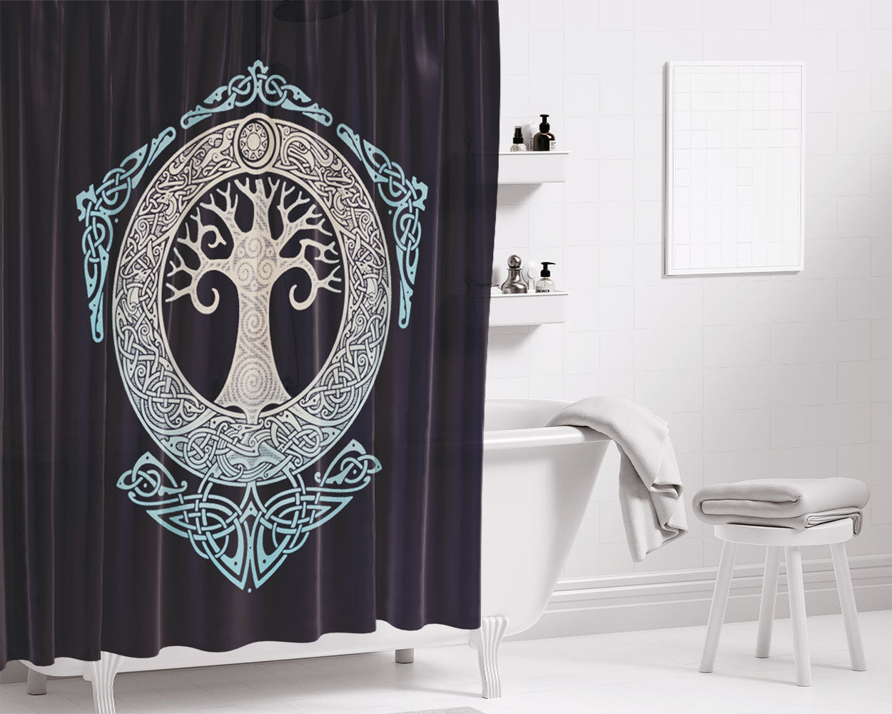 Yggdrasil Tree Of Life Bathroom Shower Curtain Fabric Waterproof | 66 X 72 Inch